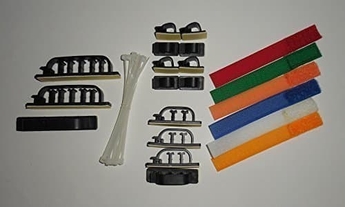Cable Organizer System for Computers Stereos Cell Phone Charger Wires – Hook and Loop Tie Straps, Cable Clips – Manage Tablet Laptop Desktop Entertainment Center Electronic Cords