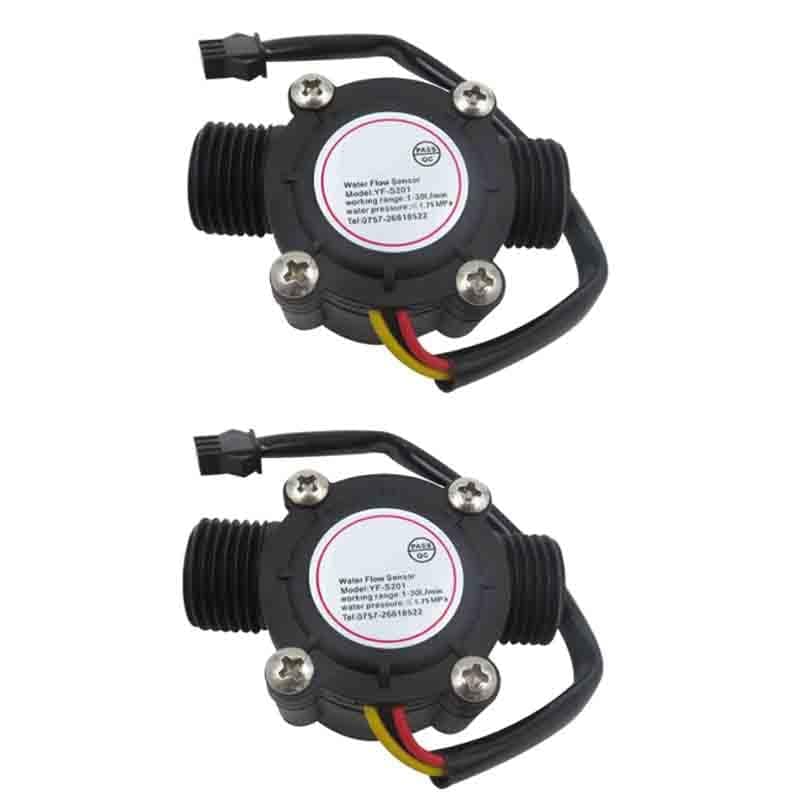 2PCS YF-S201 G1/2" Water Flow Hall Sensor Switch 1-30L/min 1.75MPa Flow Meter Flowmeter Counter Water Flow Sensor
