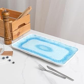 ZAROCRUS Large Farmhouse Melamine Serving Trays, Set of 2, 17 x 10 inches Serving Platters for Food Serving, Durable and Dishwasher Safe BBQ Tray, Reactive Blue