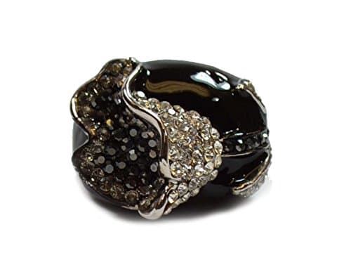 Shimmering Multi-Tone 3-D Rose Coctail Ring on Black Colored Metal
