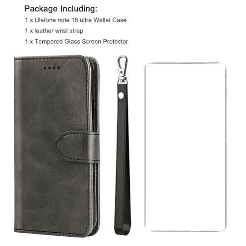 for Ulefone note 18 ultra Case and Tempered Glass Screen Protector, PU Leather Flip Cover Wallet Phone Case Protector [Full Protection] [Card Slots] [Kickstand] for Ulefone note 18 ultra, Black