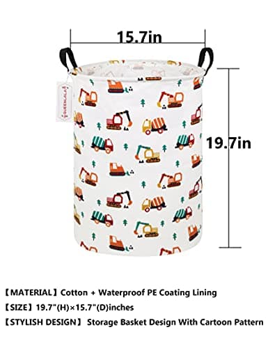 QUEENLALA Rectangular Laundry Hamper/Foldable Nursery Laundry Basket for Organizing/Storage Bin Baskets/Children Toy Office Bedroom/Toy Bin Closet Shelf Baskets (Round-Excavator