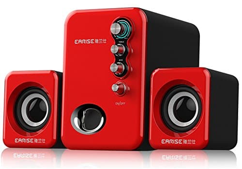 Computer Speakers with Subwoofer, Compact USB Powered 2.1 Stereo- Red EARISE TS