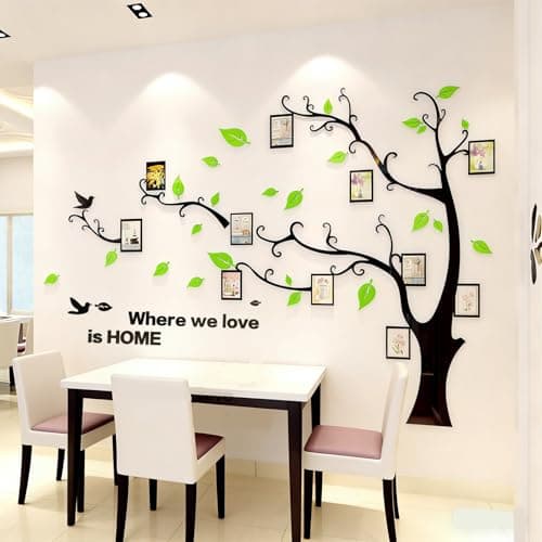 3D Tree Wall Stickers - DIY Photo Frame Tree Wall Decal Family Photo Frame Sticker Murals Wall Decor Living Room Bedroom TV Background Home Decorations (XXL:131 * 95in,Pale Green Left)