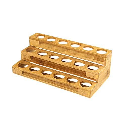 3-Tier Essential Oils Storage Rack, Bamboo Essential Oils Nail Polish Display Holder - 18 Slots for 5/10/15/20/30 ml Bottles, Cosmetic Perfume Essential Oil Organizer Stand