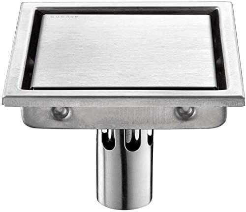 5.9 Inch Square Bathroom Floor Drain with Removable Strainer Stainless Steel Tile Insert Drain, Brushed Finish