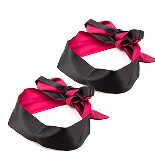 Satin Eye Blindfold Sleeping Eye Mask, Soft Smooth Blindfold 59 Inch Long Adjustable to Tie Your Eyes, Suitable for Travel, Nap [2 Pack, Rose Red]