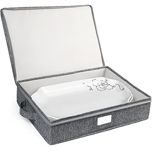 LotFancy Platter Storage Container, Hard Shell, China Storage Container for Moving, 17x13x3.5 in, 5 Felt Dividers Included