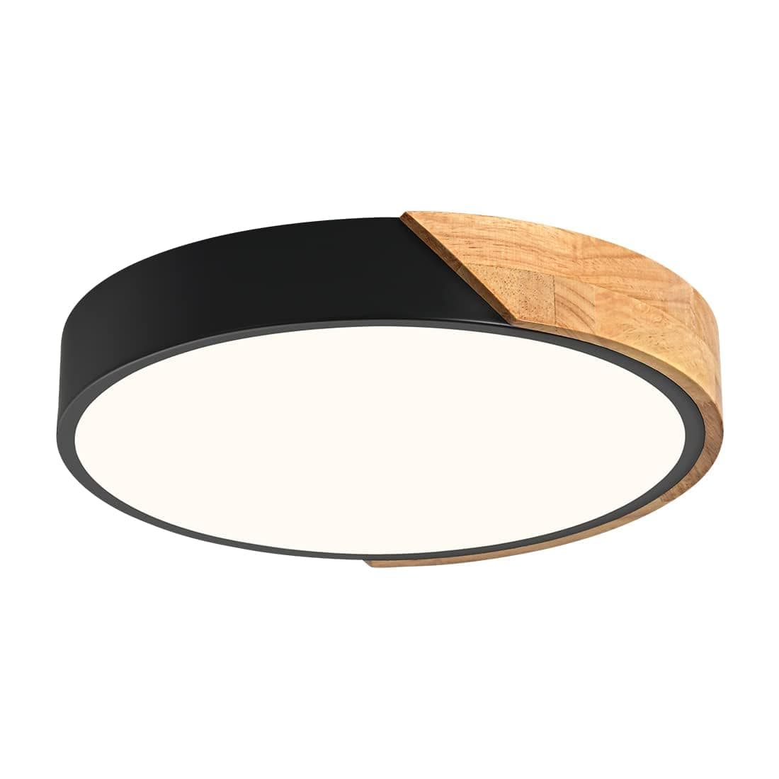 Vikaey Modern LED Ceiling Light, Minimalist Wood Flush Mount Ceiling Light Fixture, 4000K Not Dimmable, Circle Lighting Lamp with Acrylic Lampshade for Bedroom Laundry Room Hallway (Black,11.8")