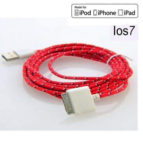 New Design High Quality 10ft 3 Meter Extra Long 30pin Strong Braided USB Data Sync Cable Charging Cord for Iphone 4 4s Ipod 2 3 4 Ipad 1 2 3 4 (Red)