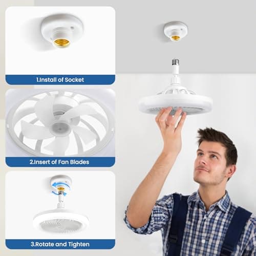Ceiling Fan with Light E27 Lamp Ceiling Fan with Silent Fans Adjustable in Colours and Speeds Timer 6 Blades for Bedroom, Kitchen, Study, Storage Room (Grey)