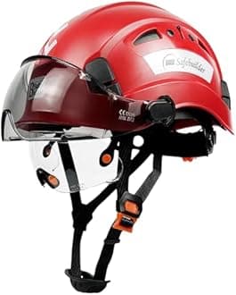 Safety Helmet Hard Hat with Visor Adjustable Lightweight Vented Work Helmet for Men ANSI Z89.1 Approved Industrial & Construction (Red Helmet with Clear & Tinted Visor)