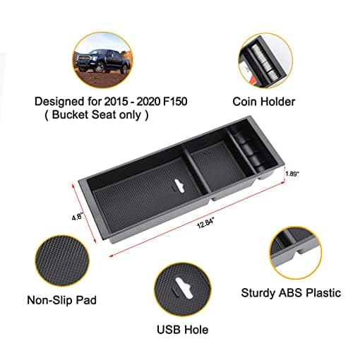 JDMCAR Center Console Armrest Insert Organizer ABS Tray Pallet Storage Box Container Compatible for Ford F150 2015 2016 2017 2018 â€