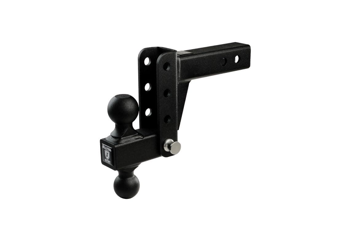 2.0" Adjustable Light Duty Trailer Hitch (10,000 lb. Rating) - 4" Drop/Rise Trailer Hitch with 2" & 2-5/16" Dual Ball - Powder Coat, Box Steel, Corrosion-Resistant