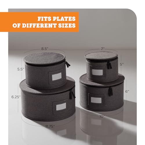 China Storage Set, 4-Piece Set for Dinnerware Storage and Transport, Protects Dishes, Felt Plate Dividers Included (Grey - Plates Only)