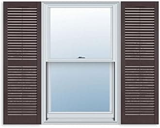 15 Inch x 63 Inch Standard Louver Exterior Vinyl Shutter, Sienna Brown (Pair)