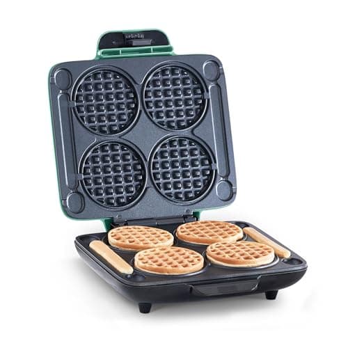 DASH Multi Mini Waffle - Four Mini Waffles, Perfect for Families and Individuals, Dual 4" Nonstick Surfaces with Quick Release and Easy Clean-Aqua