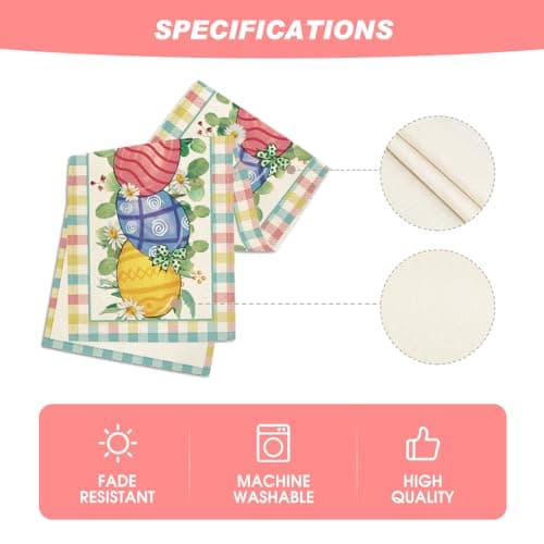 Artoid Mode Buffalo Plaid Daisy Egg Easter Table Runner, Seasonal Kitchen Dining Table Decoration for Indoor Home Party 13x36 Inch