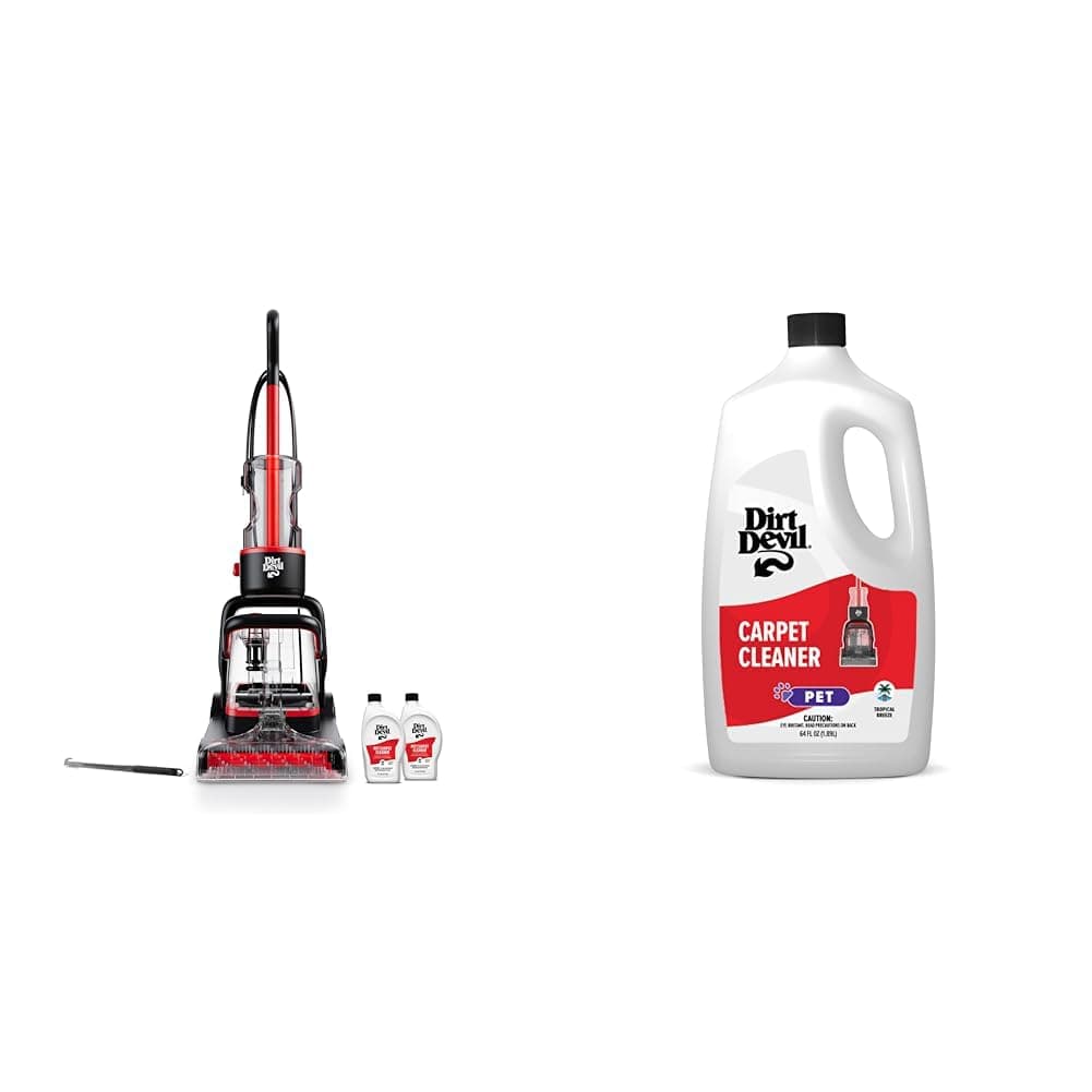 Dirt Devil Full-Size Carpet Cleaner Machine, Perfect for Pets, Carpet Shampooer, Lightweight, FD50300 + 64 oz Pet Carpet Cleaner Solution, Eliminate Pet Odors and Stains, AD31926