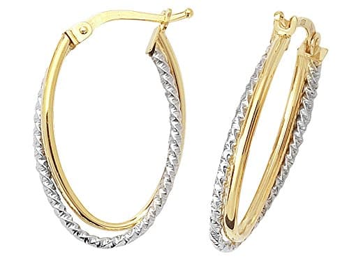 Oval Hoops Earrings 9ct 2 Colour Gold