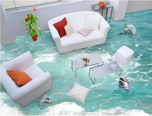 Wall Mural Wallpaper 116 x 83 inch (Width x Height) 3D Flooring Custom Waterproof 3D PVC Flooring Waves a Dolphin 3D Bathroom Flooring Painting Photo Wallpaper for Walls 3D