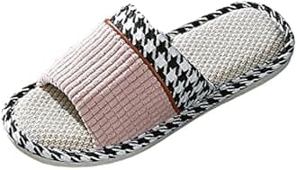 Flax Slippers House Shoes Slippers Indoor Outdoor Wearable Comfy-Home Slippers For Guest Home Flat Slippers Casual Women Non-Slip Slides Indoor Soft Womens Bedroom Slippers Womens Wide Fit