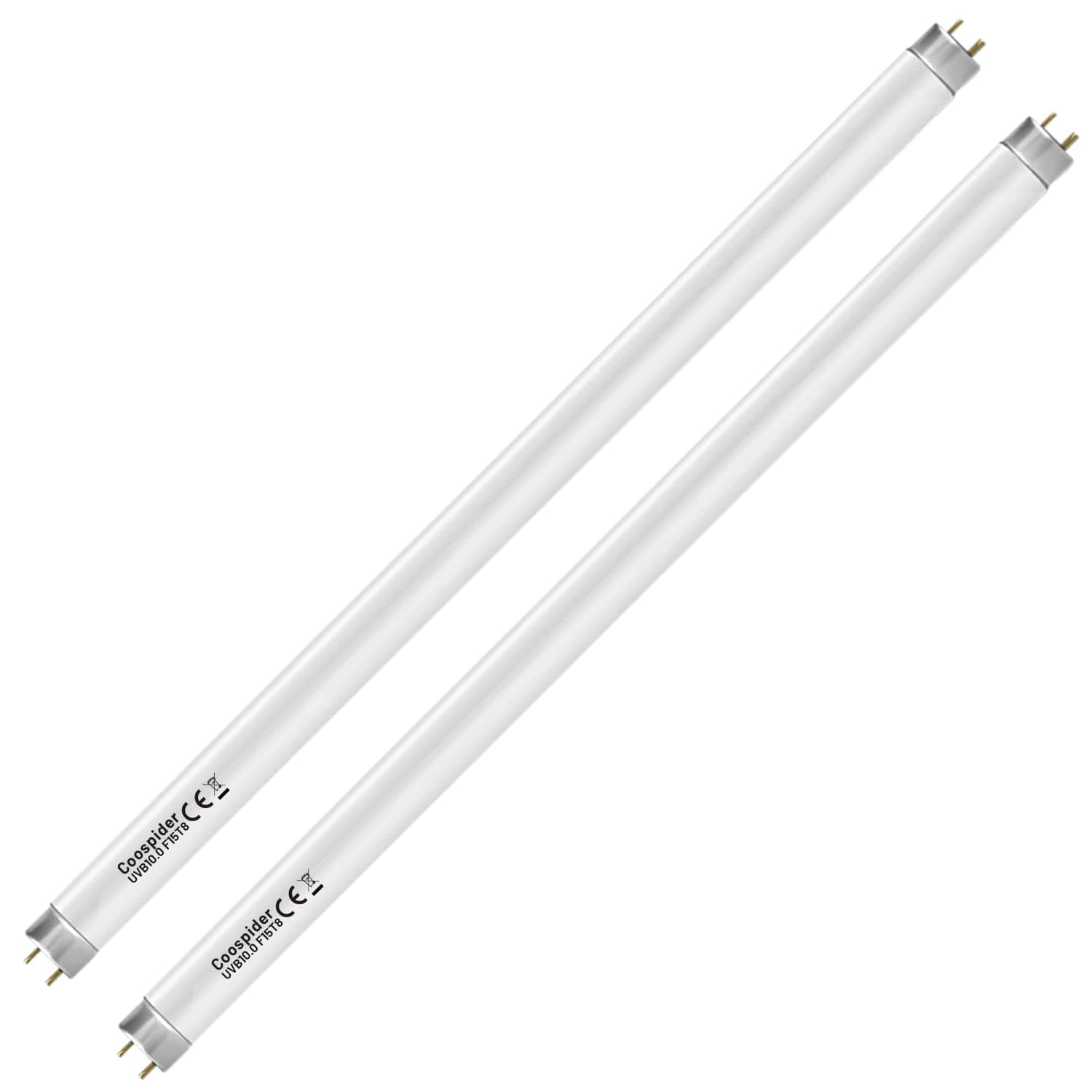 Hypool 2-Pack UVB Reptile Light 10.0 Bulb 15W 18inch T8 Fluorescent Desert Lamp UVA for Bearded Dragon Tortoise Reptile & Amphibian (15W 18inch 10.0 Bulb G13)