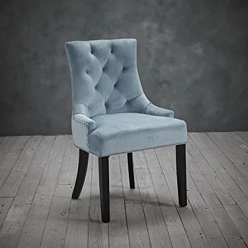LPD Morgan Fabric Dining Chairs - Solid Wood Legs - Beige, Blue & Grey, Set of 2(Blue)