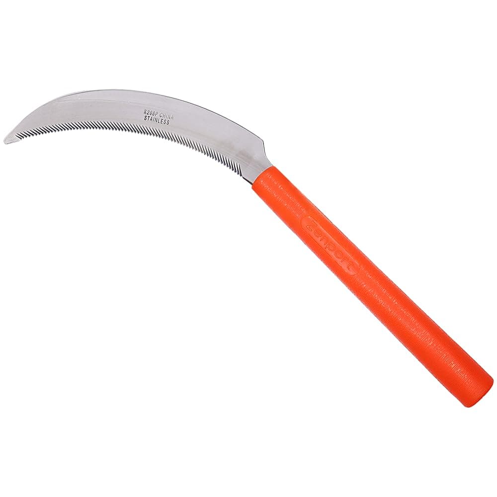 K208P Harvest Sickle with Plastic Handle, Light Serration, 6.5-Inch Stainless Steel Blade , Orange