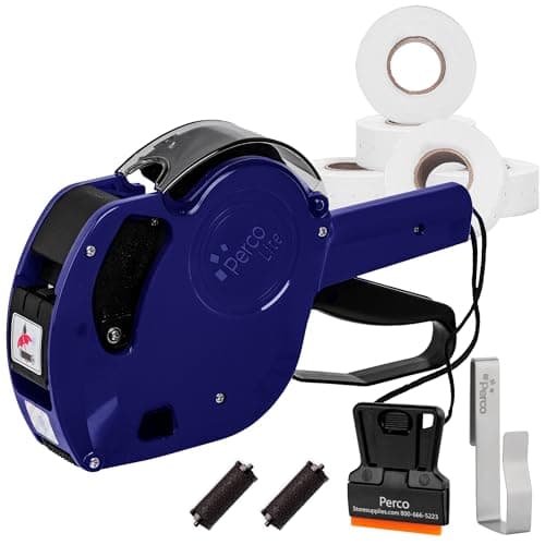 Perco Lite 1 Line Dater Gun with Labels Kit - Includes 5,000 Blank White Labels, 2 Ink Rollers, 1 Ink roll and Labels Pre-Loaded