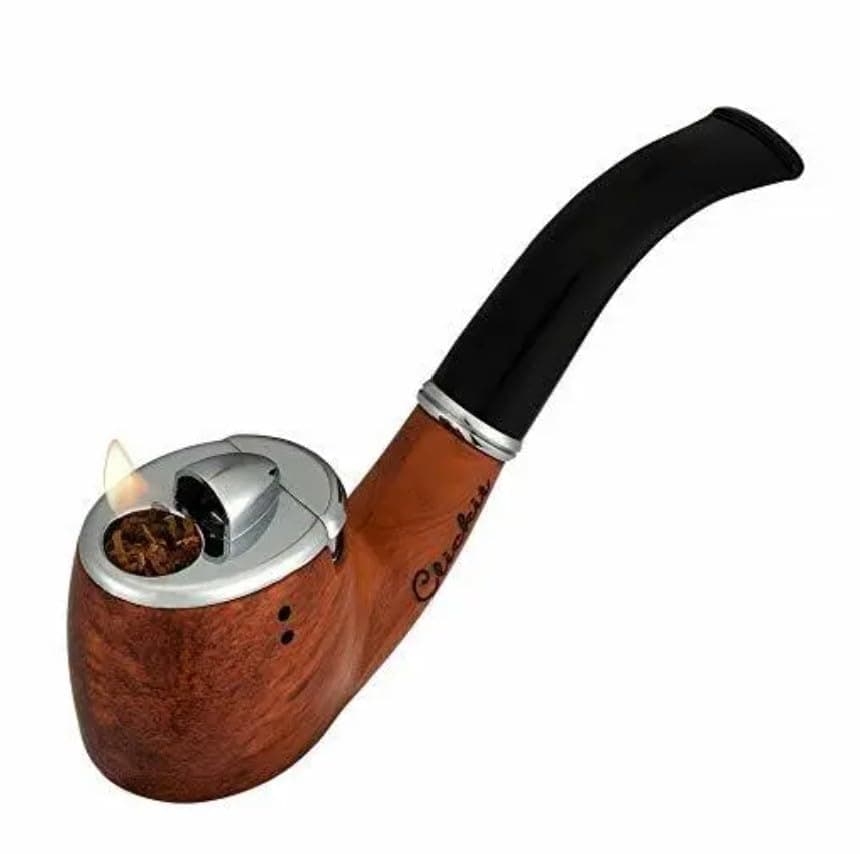 Generic Click It- Tobacco Pipe with Built in Lighter- Refillable - Lighter & Pipe Combo. Wood Print Herb Smoking Pipe (SHIPS with NO FUEL)