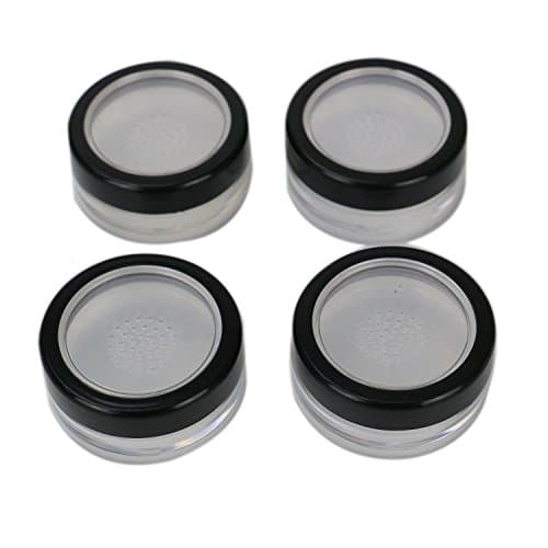 WEFOO Pack of 12 Empty Plastic Clear Makeup Jar Cosmetic Cream Face Powder Blusher Foundation Container Pots with Sifter and Black Rimmed Lid,10ML