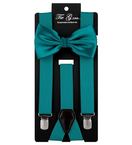TIE G Solid Color Men's Suspender + Woven Bow Tie Set for Wedding : Vivid Color, Adjustable Brace, Strong Clip, Elastic Band