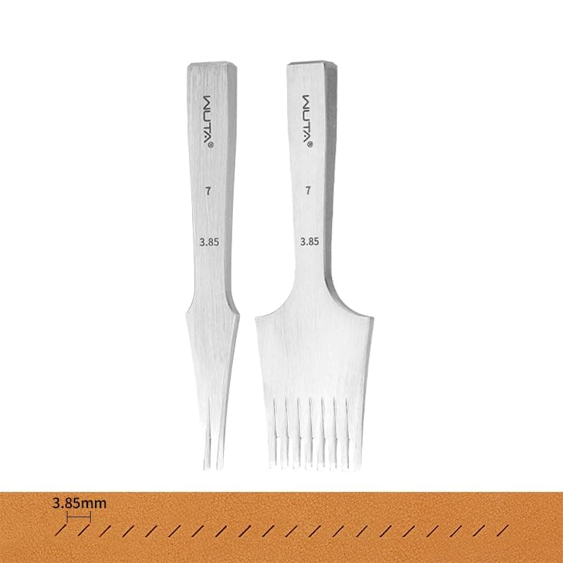 Sharp French Style Pricking Iron Leather Chisel All-Polished Punching Tool Kits,Obverse 3.85 mm 2 Teeth+8 Teeth