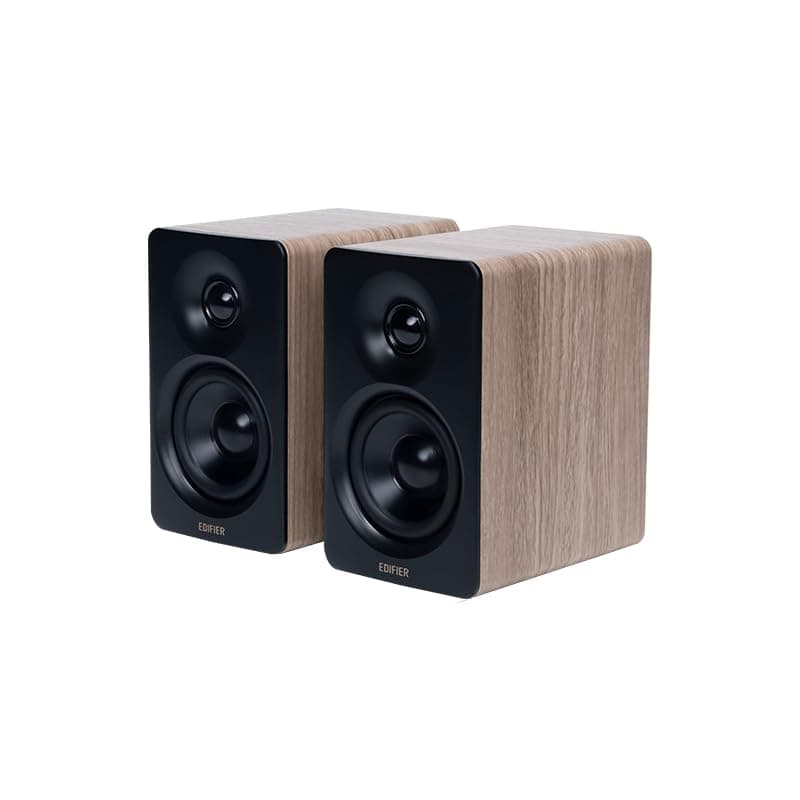 M60 Compact Desktop Speakers 2.0, for PC/Laptop/Computer, Bluetooth v5.3, USB C & 3.5 mm AUX, Hi-Res Audio Wireless Certified, 66W RMS, for Music and Gaming, Pair with Stands, Wood Grain