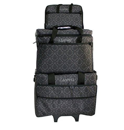 Luova 19" 3 Piece Rolling Sewing Machine Trolley Set in Black and Grey Print