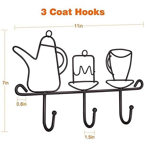 1 PCS Wall Mounted Hooks Rack 11 Inches Kitchen Home Restaurant Keys Coats Cups Decorative Iron 3 Hooks