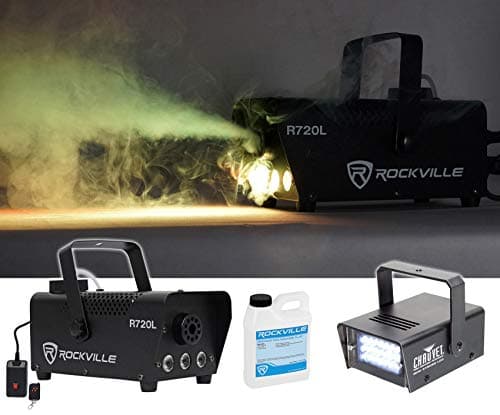 CHAUVET DJMini Strobe LED FX Light with Variable Speed (Replaces CH-730) Bundle with Rockville R720L Fog/Smoke Machine with Remote and Fluid and Multi Color LED Built in!