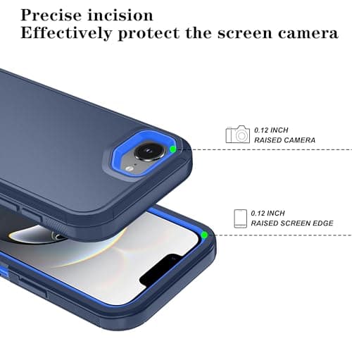 Phone Case for iPhone 16e Case with HD Screen Protector, Heavy Duty Shockproof & DustProof & Dropproof 3-Layer Cover Phone Case (BeltClip_DarkBlue, for iPhone 16e)
