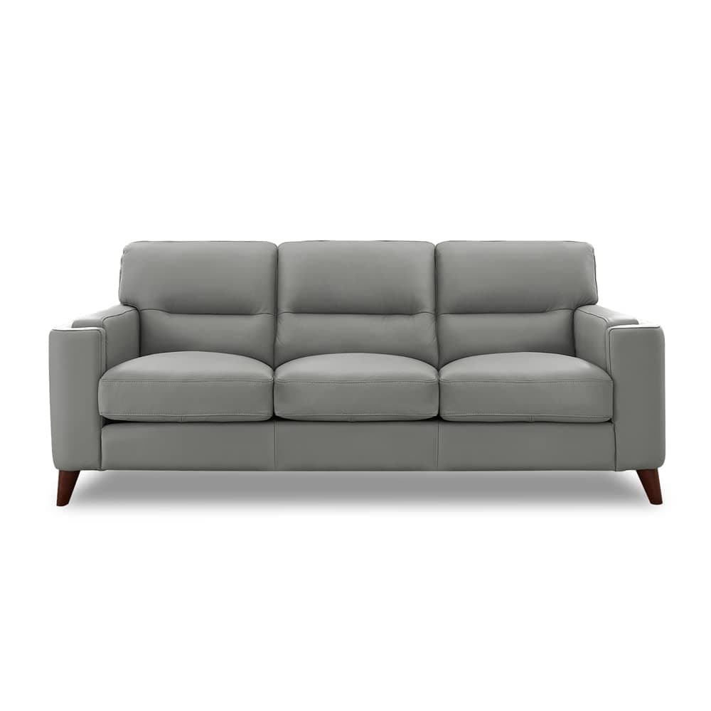 Elm Top Grain Leather Sofa Couch, 87", Silver Gray, Feather Down, Memory Foam and Springs Seating