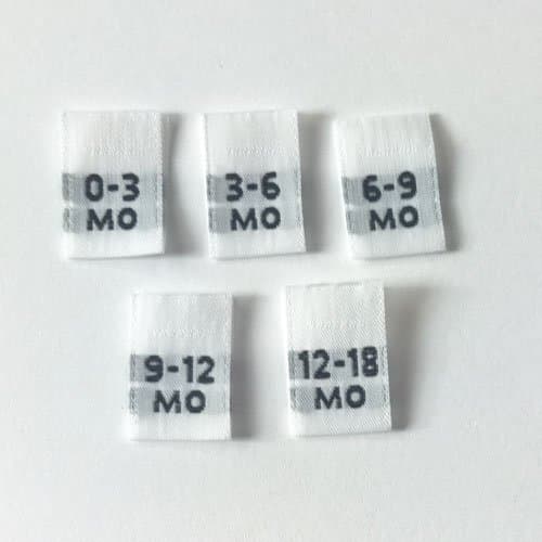 Mixed Multi Size Labels (0-3, 3-6, 6-9, 9-12 & 12-18mo) (Qty 100)