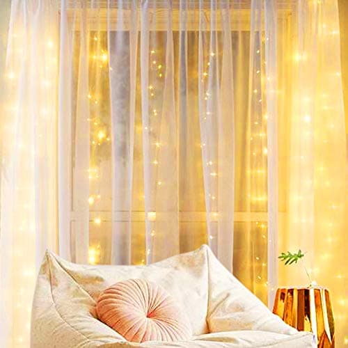 Brightown Curtain String Lights - 198 LED Window Light with Remote and Hooks, Fairy Lights with 8 Lighting Modes, USB Hanging Lights for Wedding, Party, Indoor Decorations