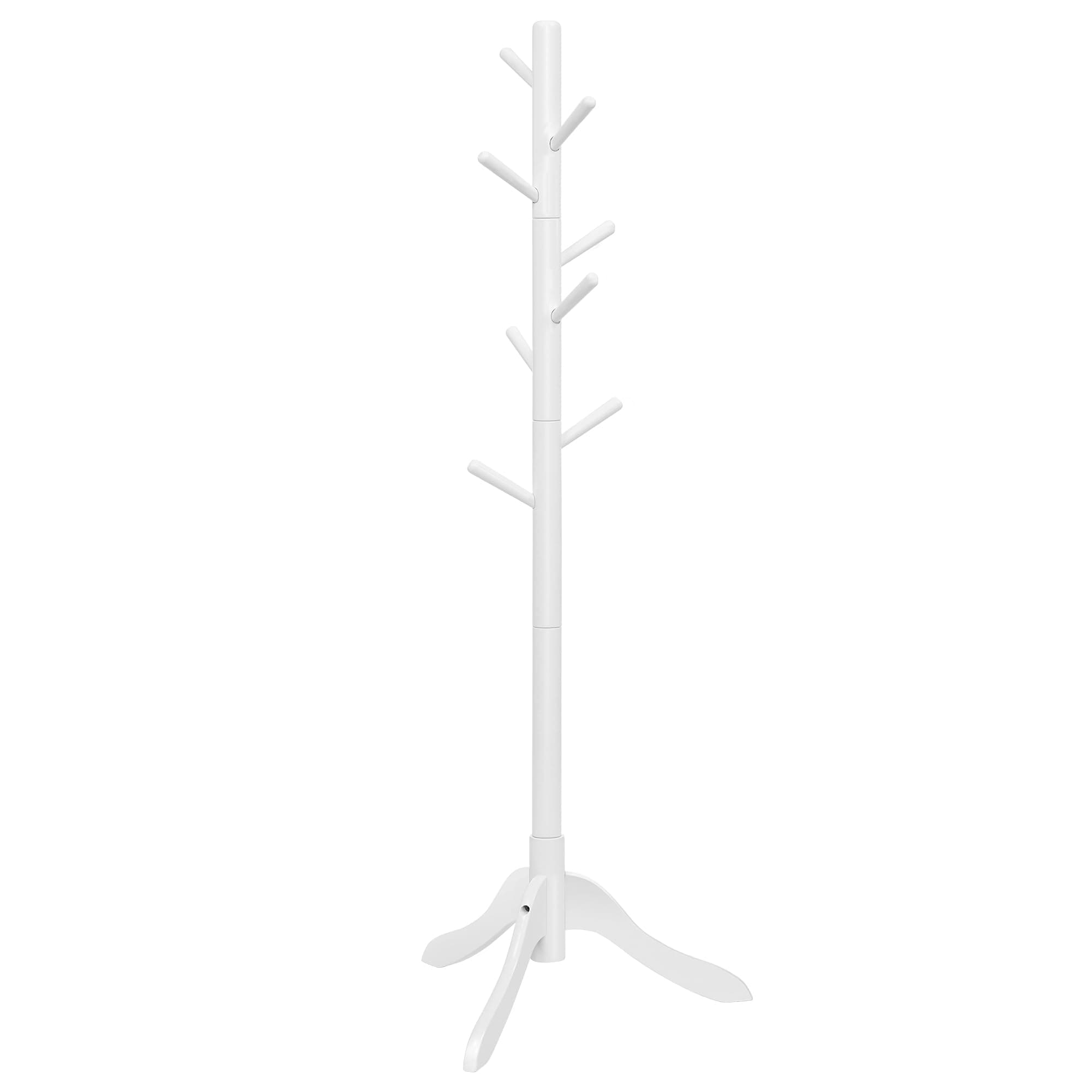 Solid Wood Coat Rack, Free Standing Tree-Shaped Coat Rack with 8 Hooks, 3 Height Options, for Clothes, Hats, Bags, Living Room, Bedroom, Home Office, Cloud White URCR01WT