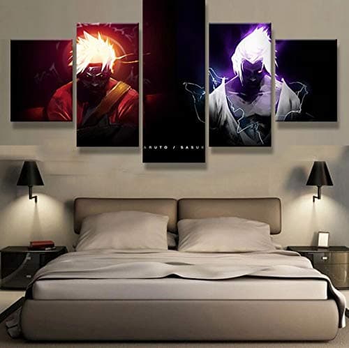 JSBVM 5 Panel Paintings Wall Art Canvas HD Print Naruto VS Sasuke Anime Poster for Home Decorations Wall Decor