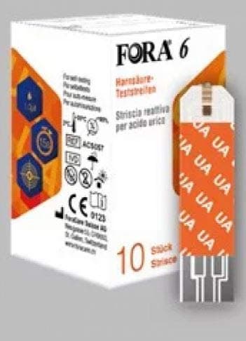 Uric Acid Test Strips x 10 for use ONLY with The FORA 6 Multi Parameter Meter