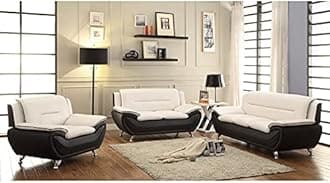 Fabrique Visionary 3+2+1 Leatherette 6 Seater Sectional Sofa Set | Comfortable Furniture for Home Office & Living Room | 4 Year Warranty | Easy to Move with Stainless Steel Legs | Cream & Black