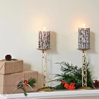Eywamage Brown Bark Flameless Pillar Candles with Remote, Farmhouse Battery Operated LED Wood Candles Set of 3