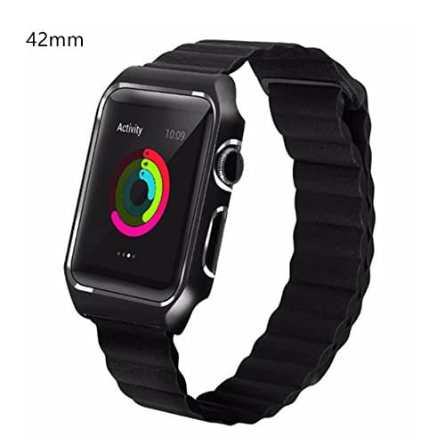 Ramida Watch Belt 42MM Loop Straps with Frame Strong Megnetic Apple Loop Strap for iWATCH Leather Metal Strap Bracelet (42mm/ Black)