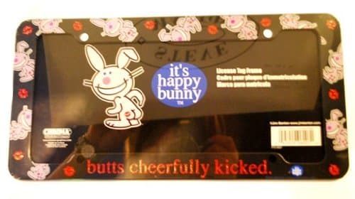 Happy Bunny Kiss Butt Glitter License Plate Frame