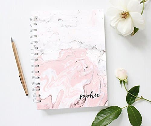 Personalized Spiral Notebook, Marble Notebook Journal, Pink Lined Notebook,